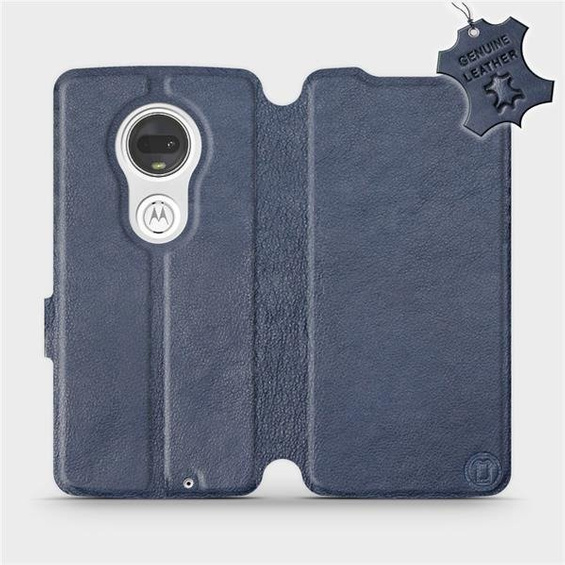 Etui ze skóry naturalnej do Motorola Moto G7 - wzór Blue Leather