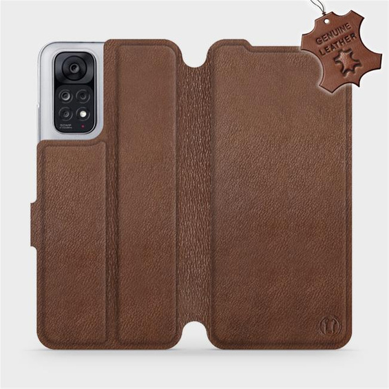 Etui ze skóry naturalnej do Xiaomi Redmi Note 11S - wzór Brown Leather