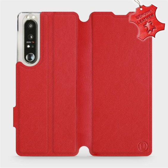 Etui ze skóry naturalnej do Sony Xperia 1 III - wzór Red Leather