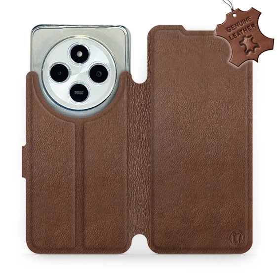 Etui ze skóry naturalnej do Xiaomi POCO C75 - wzór Brown Leather