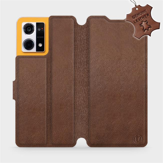 Etui ze skóry naturalnej do Oppo Reno 7 4G - wzór Brown Leather