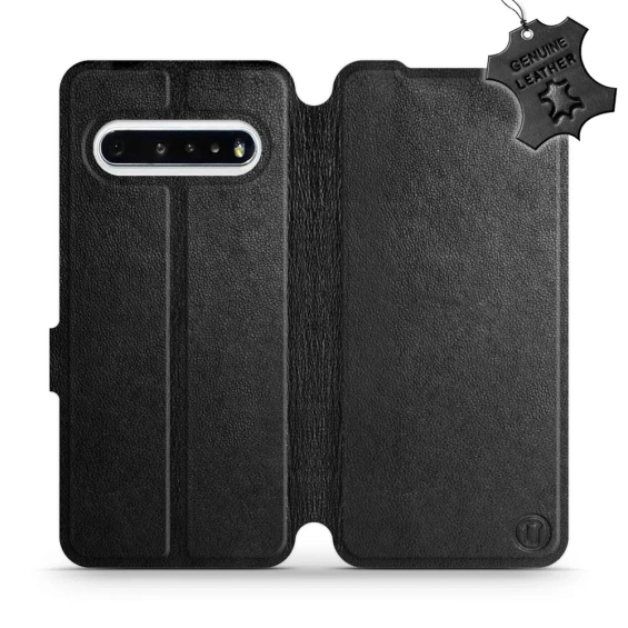 Etui ze skóry naturalnej do LG V60 ThinQ 5G - wzór Black Leather