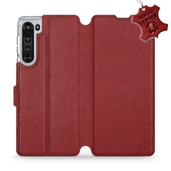 Etui ze skóry naturalnej do Motorola Edge - wzór Dark Red Leather