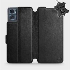 Etui ze skóry naturalnej do Motorola Moto E22i - wzór Black Leather