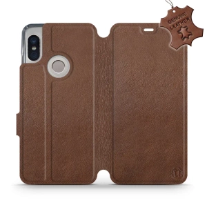 Etui ze skóry naturalnej do Xiaomi Redmi Note 5 - wzór Brown Leather