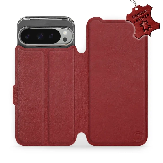Etui ze skóry naturalnej do Google Pixel 9 Pro XL - wzór Dark Red Leather