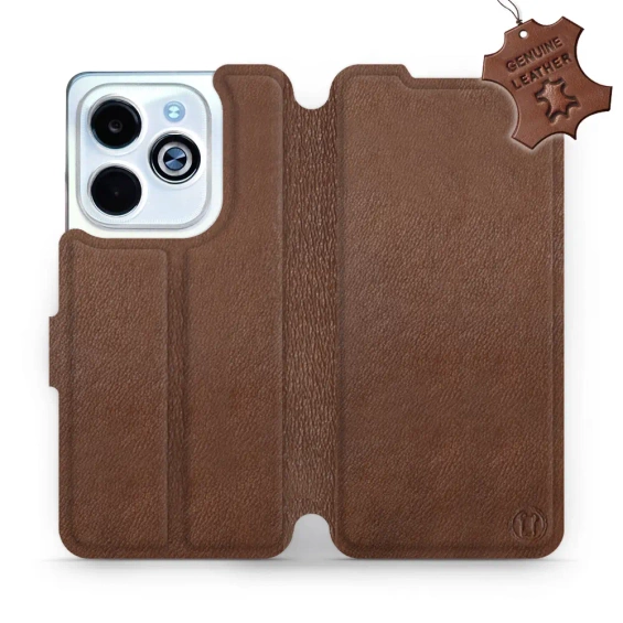 Etui ze skóry naturalnej do Infinix HOT 40i - wzór Brown Leather