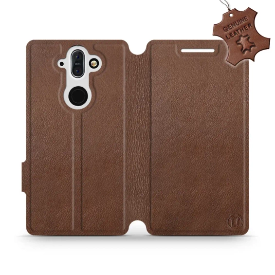 Etui ze skóry naturalnej do Nokia 8 Sirocco - wzór Brown Leather