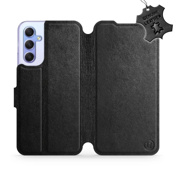 Etui ze skóry naturalnej do Samsung Galaxy A34 5G - wzór Black Leather