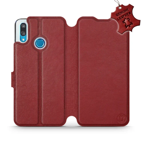 Etui ze skóry naturalnej do Huawei P Smart 2019 - wzór Dark Red Leather