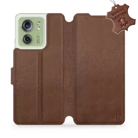 Etui ze skóry naturalnej do Motorola Edge 40 - wzór Brown Leather