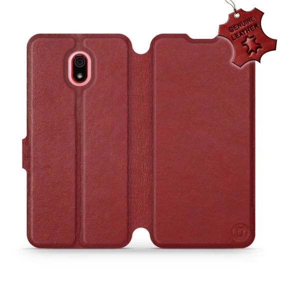 Etui ze skóry naturalnej do Xiaomi Redmi 8a - wzór Dark Red Leather