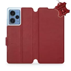 Etui ze skóry naturalnej do Xiaomi Redmi Note 12 Pro 5G - wzór Dark Red Leather