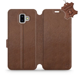 Etui ze skóry naturalnej do Samsung Galaxy J6 Plus 2018 - wzór Brown Leather