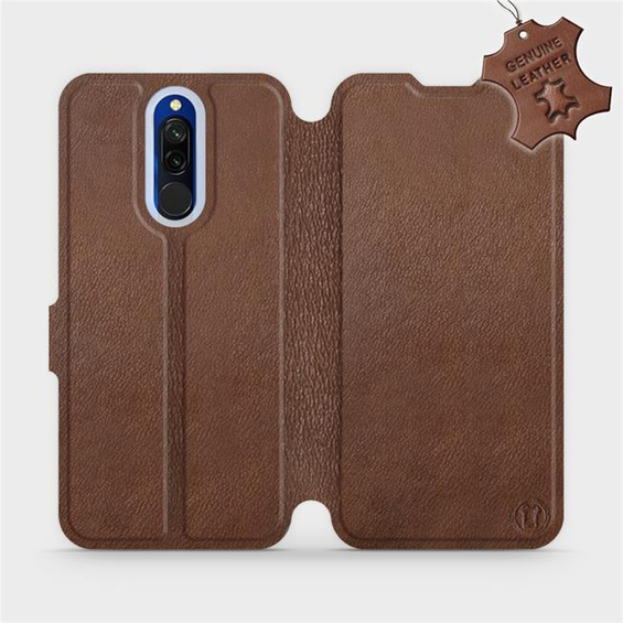 Etui ze skóry naturalnej do Xiaomi Redmi 8 - wzór Brown Leather