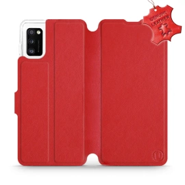 Etui ze skóry naturalnej do Samsung Galaxy A41 - wzór Red Leather