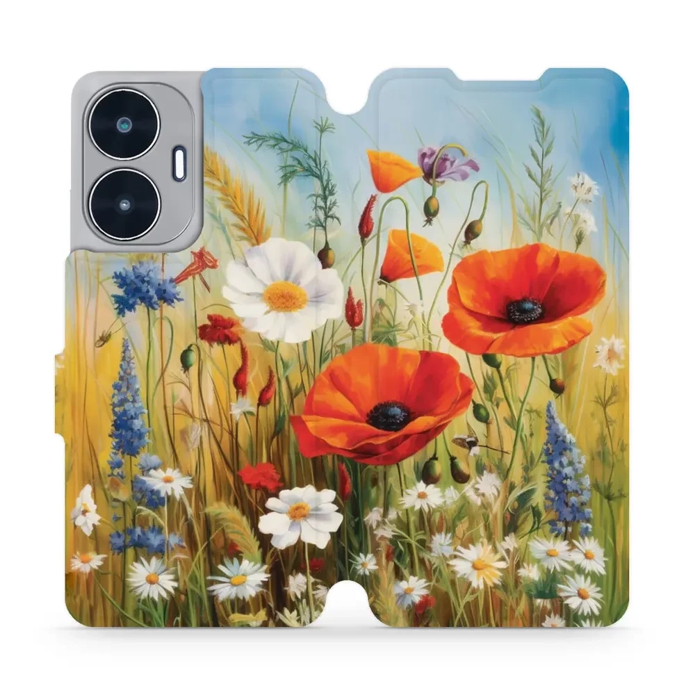 Mobiwear Book, Displayschutz, magnetischer Verschluss, Silikoneinlage, Schutz, Wiesenblumen