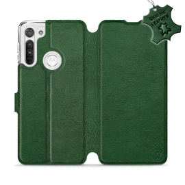Etui ze skóry naturalnej do Motorola Moto G8 - wzór Green Leather