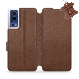 Etui ze skóry naturalnej do Vivo Y52 5G - wzór Brown Leather