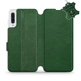 Etui ze skóry naturalnej do Samsung Galaxy A50 - wzór Green Leather