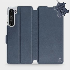 Etui ze skóry naturalnej do Motorola Edge - wzór Blue Leather