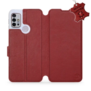 Etui ze skóry naturalnej do Motorola Moto G10 - wzór Dark Red Leather