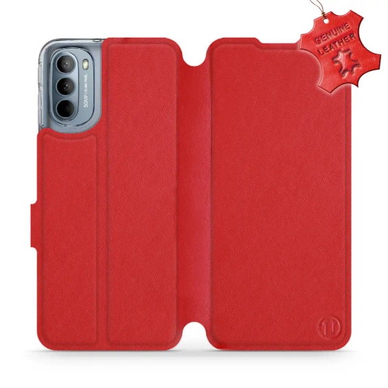 Etui ze skóry naturalnej do Motorola Moto G31 - wzór Red Leather
