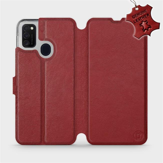 Etui ze skóry naturalnej do Samsung Galaxy M21 - wzór Dark Red Leather