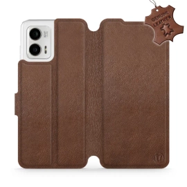 Etui ze skóry naturalnej do Motorola Moto G73 5G - wzór Brown Leather