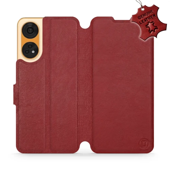 Etui ze skóry naturalnej do OPPO Reno 8T 5G - wzór Dark Red Leather