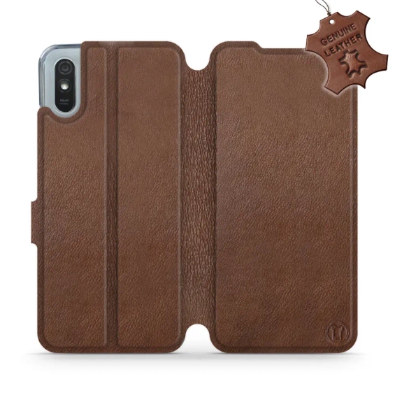 Etui ze skóry naturalnej do Xiaomi Redmi 9A - wzór Brown Leather