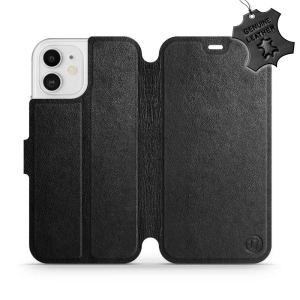 Etui ze skóry naturalnej do Apple iPhone 12 - wzór Black Leather