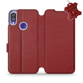 Etui ze skóry naturalnej do Xiaomi Redmi Note 7 - wzór Dark Red Leather