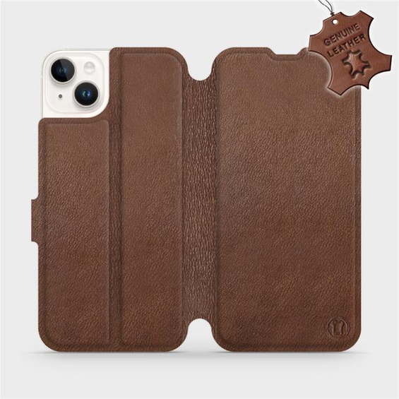 Etui ze skóry naturalnej do Apple iPhone 14 Plus - wzór Brown Leather