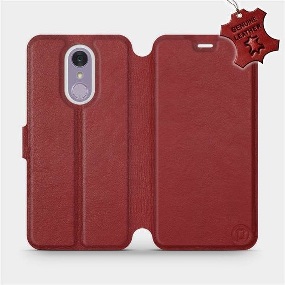 Etui ze skóry naturalnej do LG Q7 - wzór Dark Red Leather
