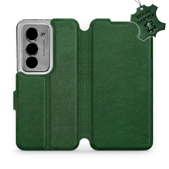 Etui ze skóry naturalnej do Xiaomi Redmi 15 5G - wzór Green Leather