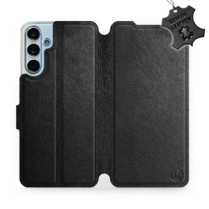 Etui ze skóry naturalnej do Samsung Galaxy M55 5G - wzór Black Leather