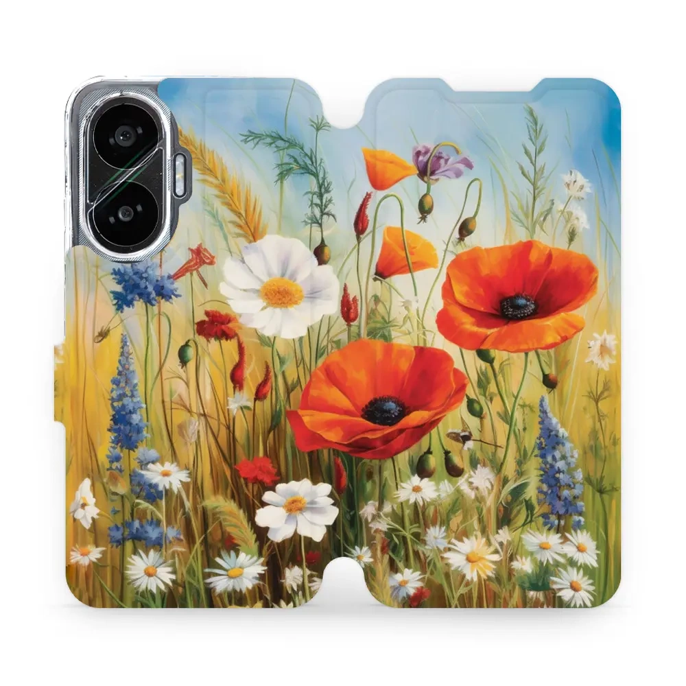 Mobiwear Book, Displayschutz, magnetischer Verschluss, Silikoneinlage, Schutz, Wiesenblumen