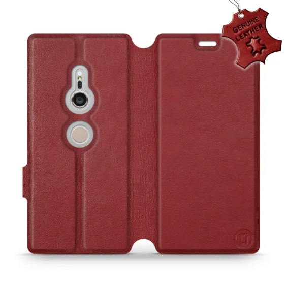 Etui ze skóry naturalnej do Sony Xperia XZ2 - wzór Dark Red Leather