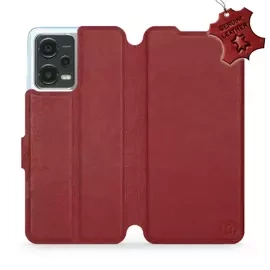 Etui ze skóry naturalnej do Xiaomi POCO X5 5G - wzór Dark Red Leather