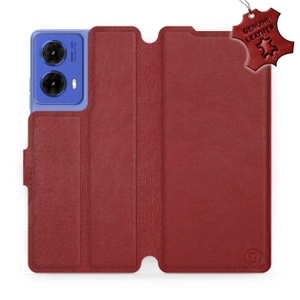Etui ze skóry naturalnej do Motorola Moto G85 5G - wzór Dark Red Leather
