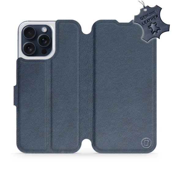 Etui ze skóry naturalnej do Apple iPhone 15 Pro Max - wzór Blue Leather