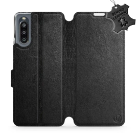 Etui ze skóry naturalnej do Sony Xperia 10 IV - wzór Black Leather