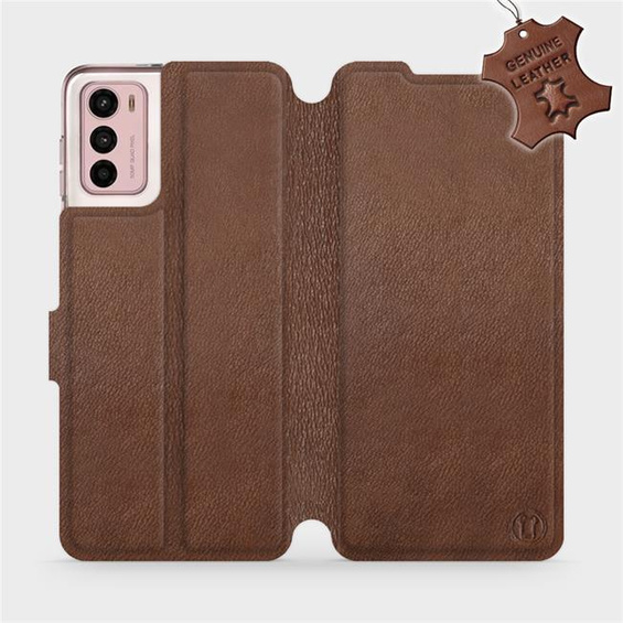 Etui ze skóry naturalnej do Motorola Moto G42 - wzór Brown Leather