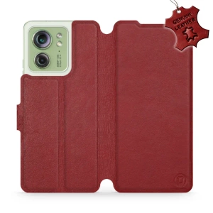 Etui ze skóry naturalnej do Motorola Edge 40 - wzór Dark Red Leather