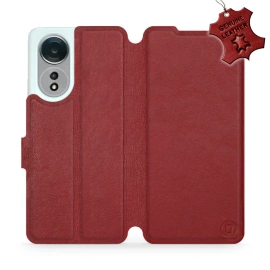 Etui ze skóry naturalnej do OPPO A58 - wzór Dark Red Leather