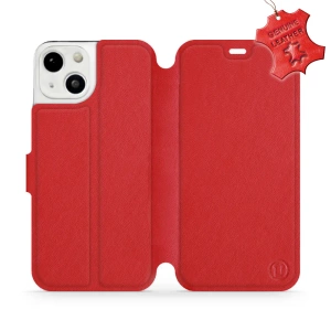 Etui ze skóry naturalnej do Apple iPhone 13 - wzór Red Leather