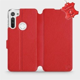 Etui ze skóry naturalnej do Motorola Moto G8 - wzór Red Leather
