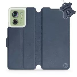 Etui ze skóry naturalnej do Motorola Edge 40 - wzór Blue Leather