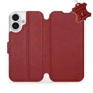 Etui ze skóry naturalnej do Apple iPhone 16 - wzór Dark Red Leather